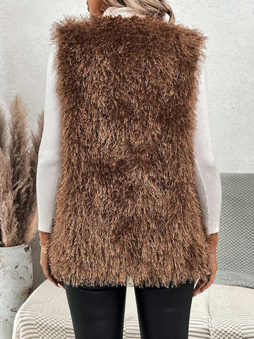 Essnce Ladies' Furry Front Open Vest Coat