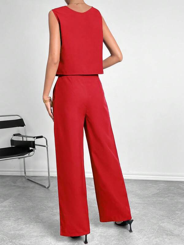 Essnce Solid Tank Top & Wide Leg Pants