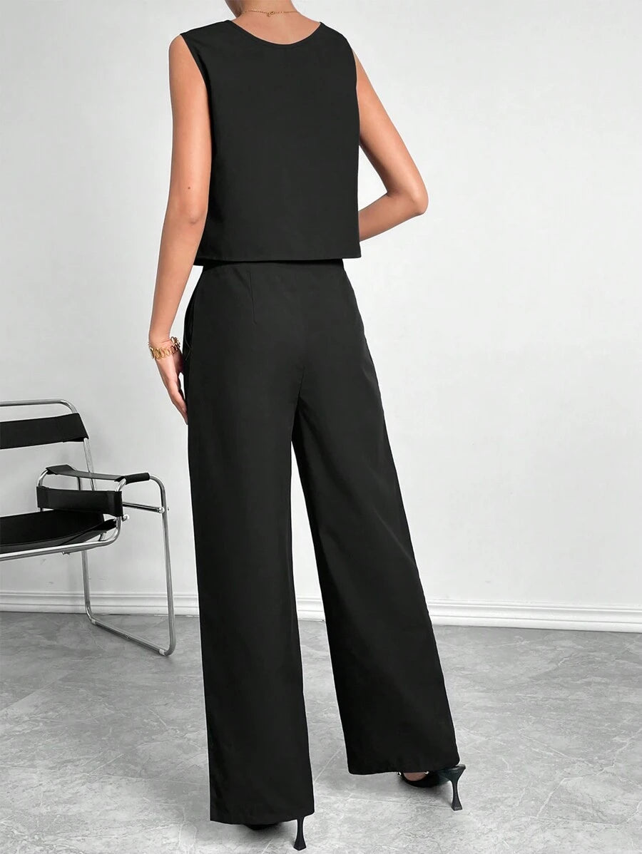 Essnce Solid Tank Top & Wide Leg Pants