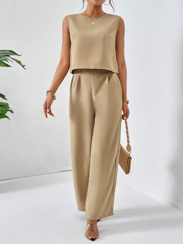 Essnce Solid Tank Top & Wide Leg Pants