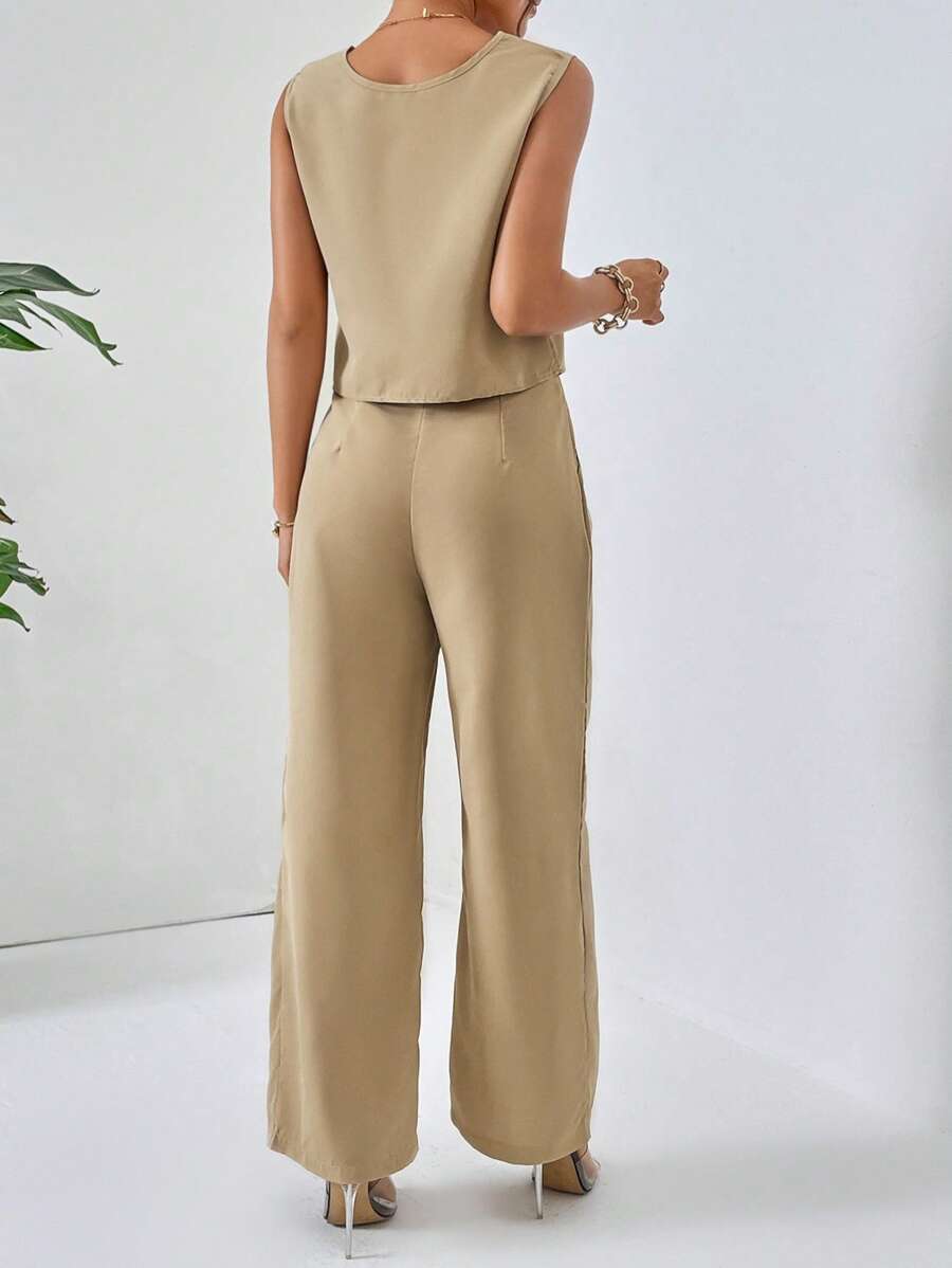 Essnce Solid Tank Top & Wide Leg Pants