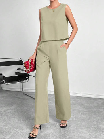 Essnce Solid Tank Top & Wide Leg Pants