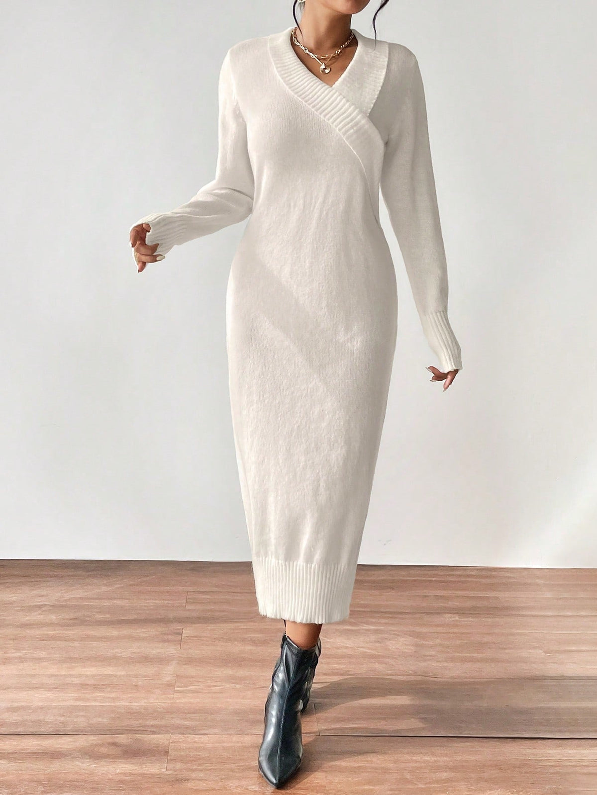 Essnce Solid Wrap Detail Sweater Dress