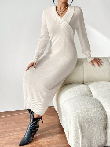 Essnce Solid Wrap Detail Sweater Dress