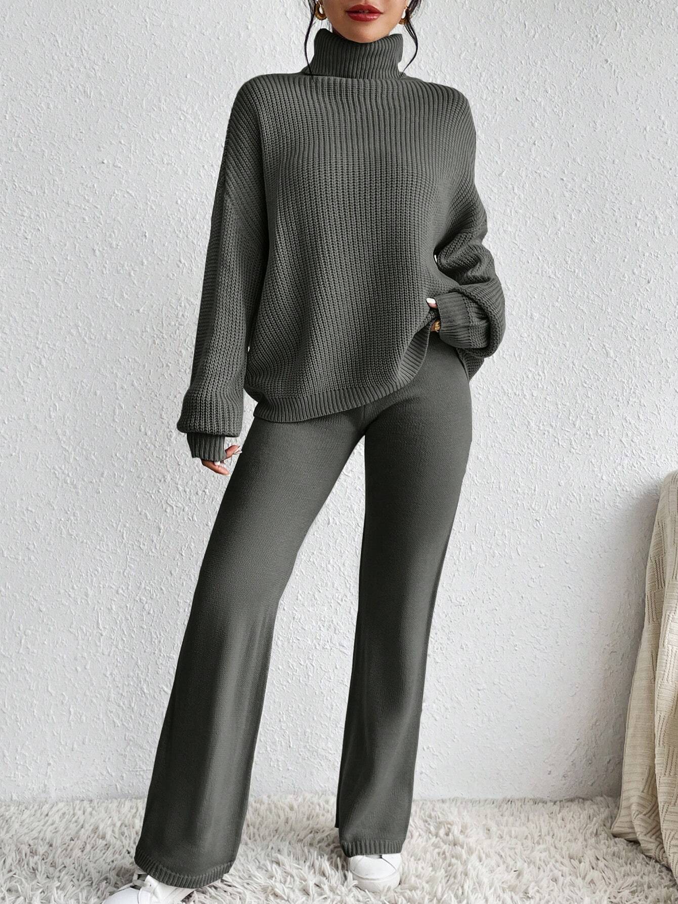 Essnce Turtleneck Drop Shoulder Sweater & Knit Pants