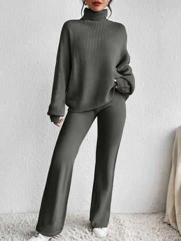 Essnce Turtleneck Drop Shoulder Sweater & Knit Pants