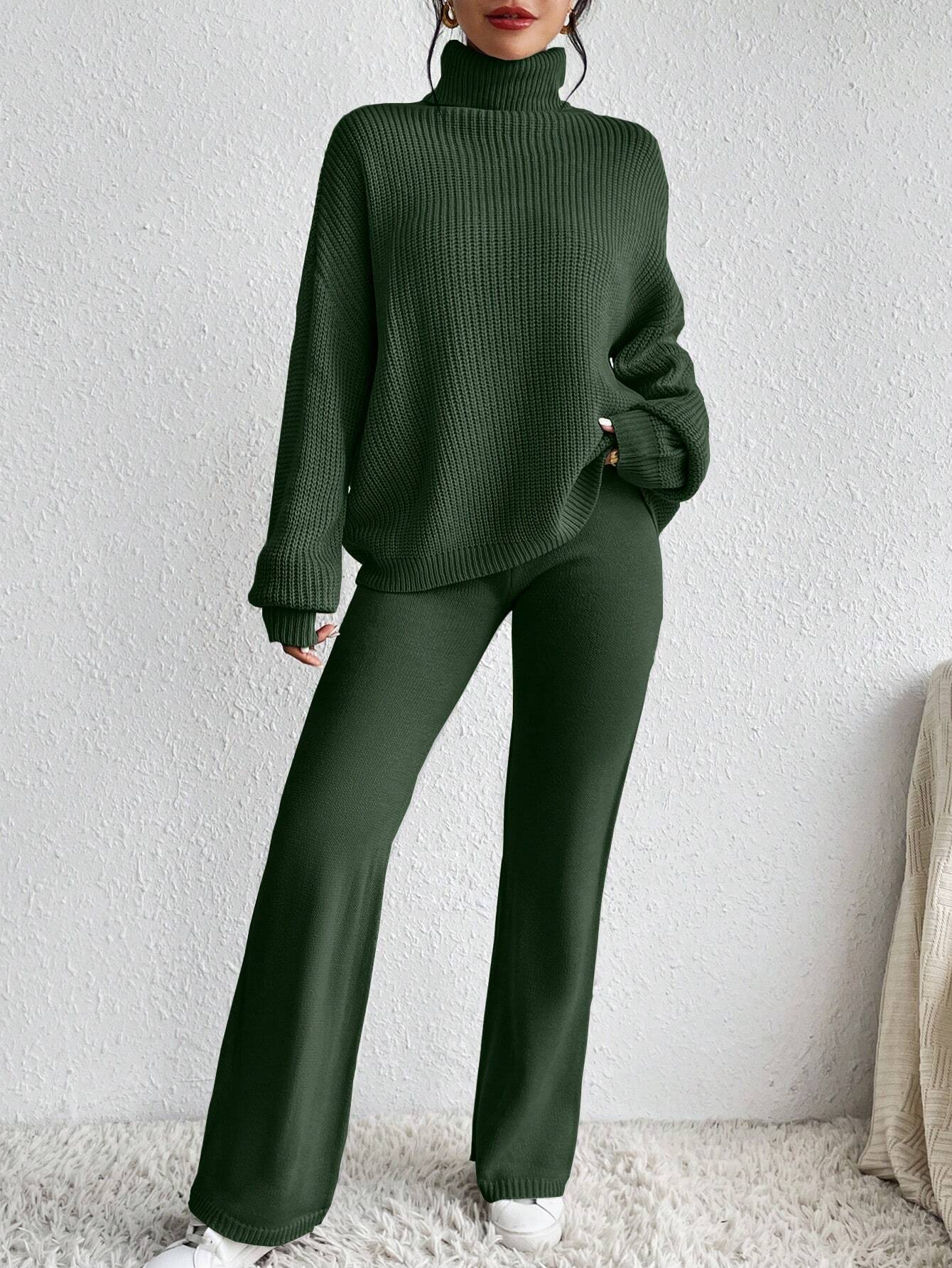 Essnce Turtleneck Drop Shoulder Sweater & Knit Pants