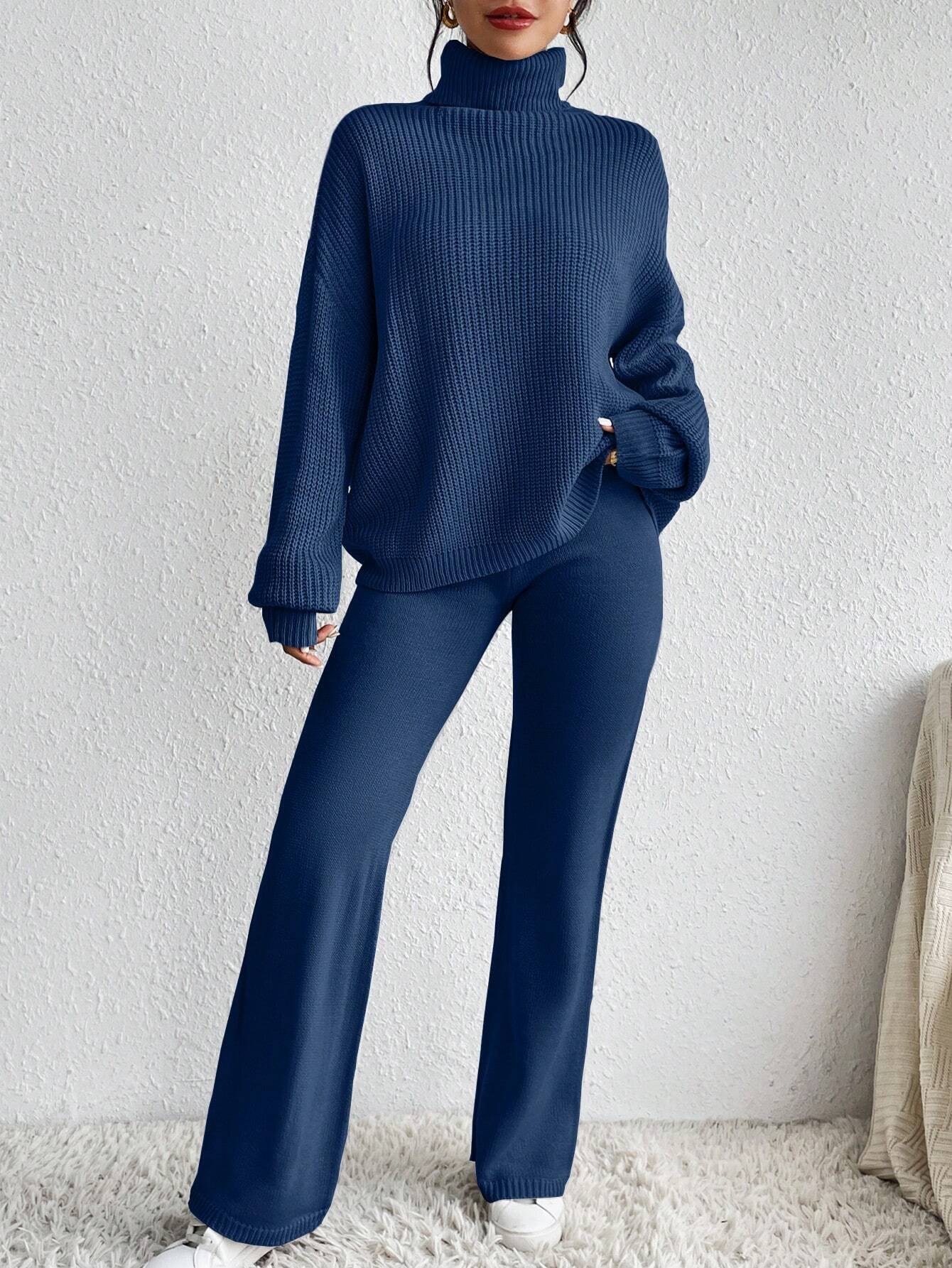 Essnce Turtleneck Drop Shoulder Sweater & Knit Pants