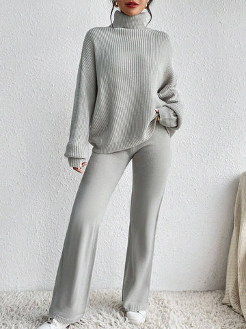 Essnce Turtleneck Drop Shoulder Sweater & Knit Pants