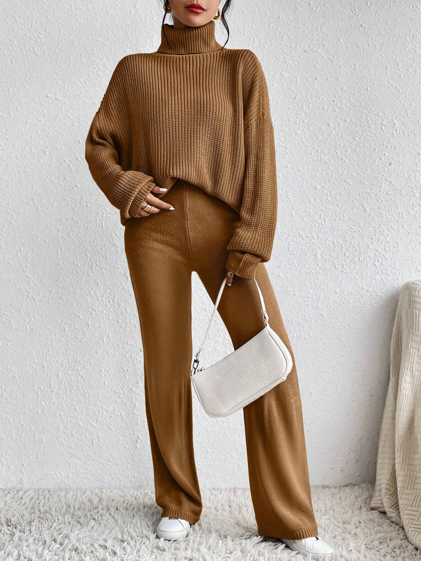 Essnce Turtleneck Drop Shoulder Sweater & Knit Pants