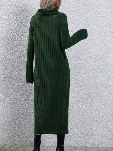 Essnce Turtleneck Ribbed Knit Drop Shoulder Dress