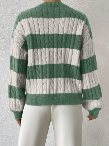 Essnce Two Tone Cable Knit Drop Shoulder Sweater