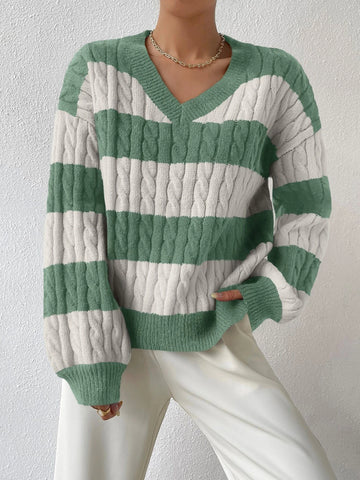 Essnce Two Tone Cable Knit Drop Shoulder Sweater