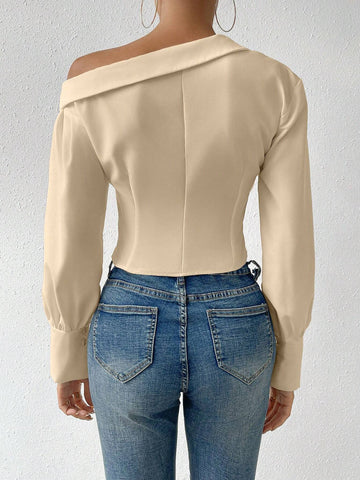 Essnce Women'S Asymmetrical Collar Long Sleeve Shirt