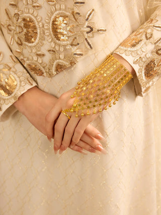 Metal Woven Beads Tassel Finger Ring Bracelet