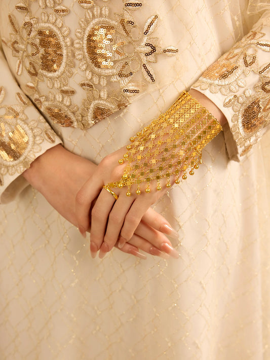 Metal Woven Beads Tassel Finger Ring Bracelet