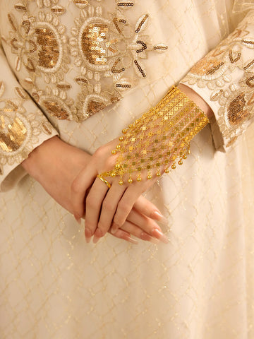 Metal Woven Beads Tassel Finger Ring Bracelet