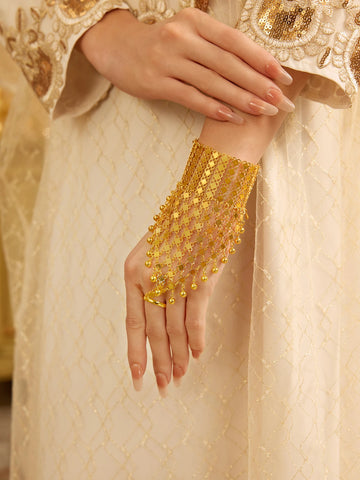 Metal Woven Beads Tassel Finger Ring Bracelet