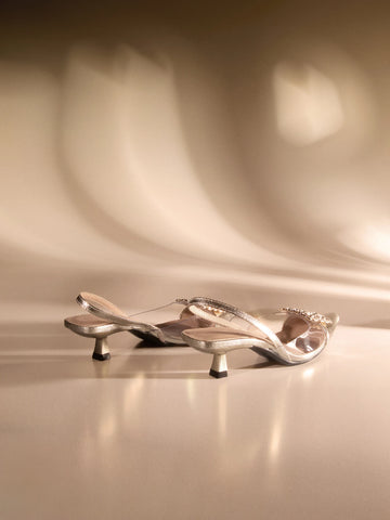 Metallic Rhinestone Decor Point Toe Pyramid Heeled Slingback Pumps