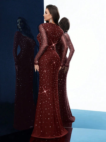 Evening Gown Women Rhinestone Formal Dress