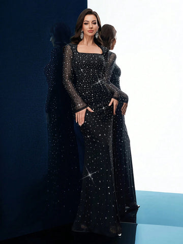 Evening Gown Women Rhinestone Formal Dress