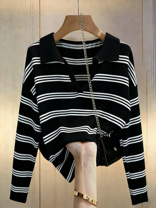 Women's Casual Loose Batwing Striped T-Shirt