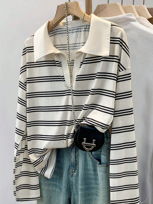 Women's Casual Loose Batwing Striped T-Shirt