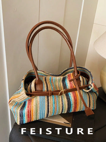 Strap Decor Straw Bag