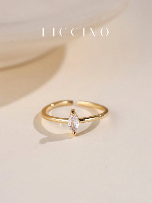 FICCINO Classic Single Cubic Zirconia Gold Plated Adjustable Size Open Ring