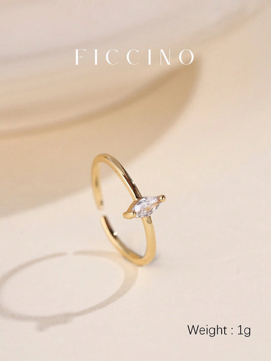 FICCINO Classic Single Cubic Zirconia Gold Plated Adjustable Size Open Ring