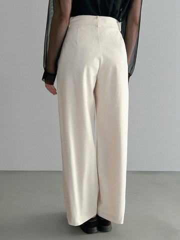 FRIFUL Designer Women's White Casual Pants With Pleats