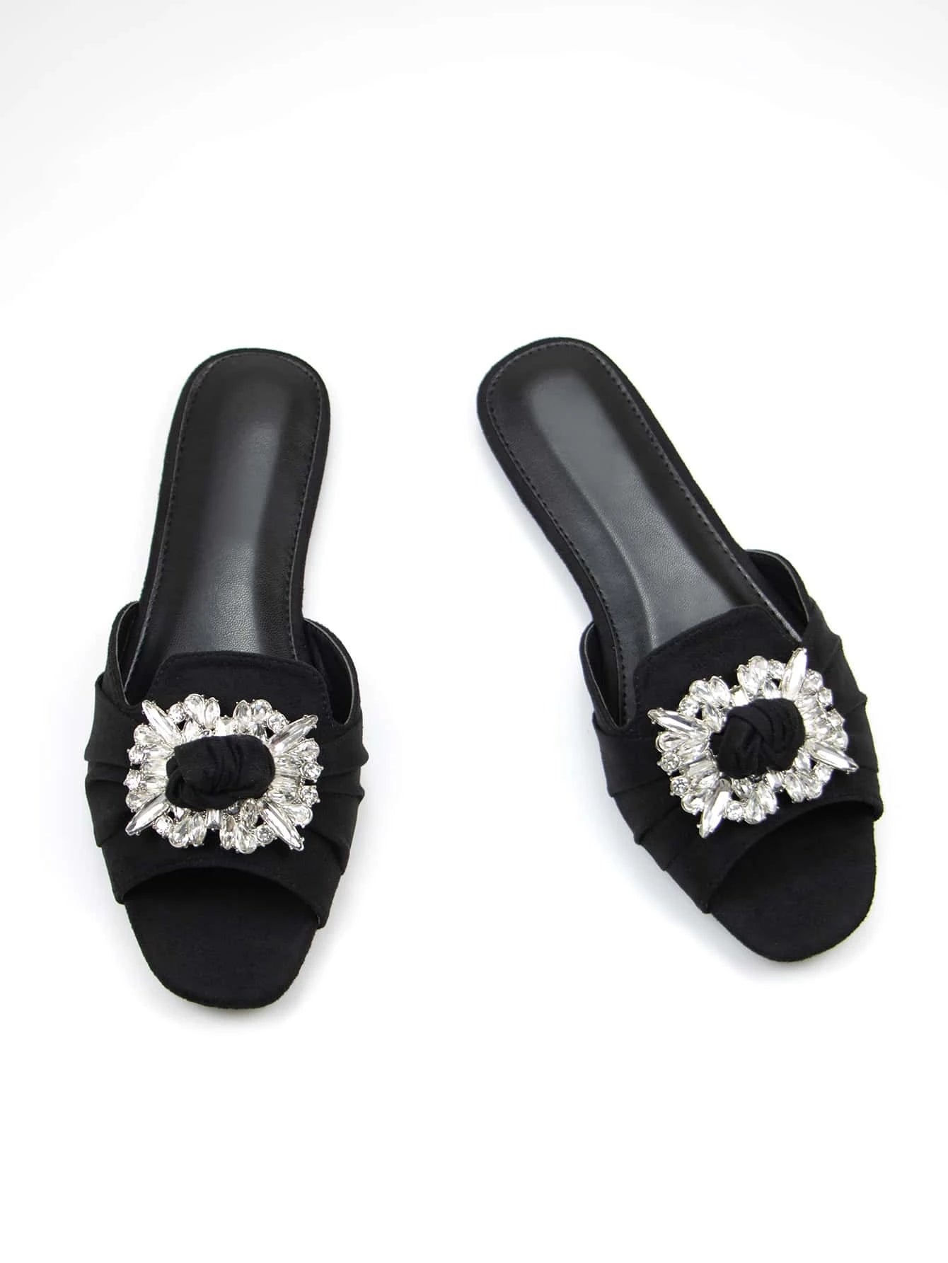 Fashionable Casual Light Blue Denim Rhinestone Buckle Women's Flat Sandals