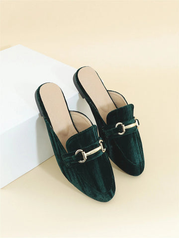 Horsebit Decor Loafer Mules Black Flat Shoes For Women