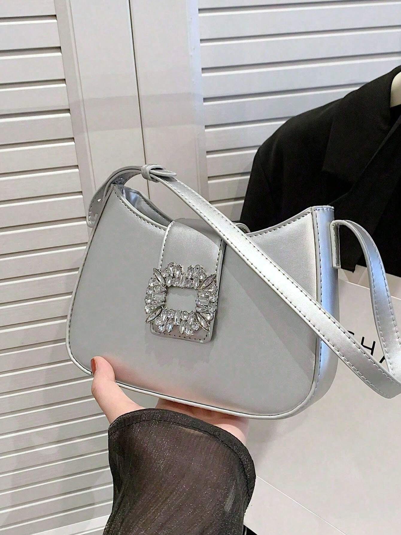 Fashionable Shoulder Bag With Rhinestone Decoration Underarm Bag