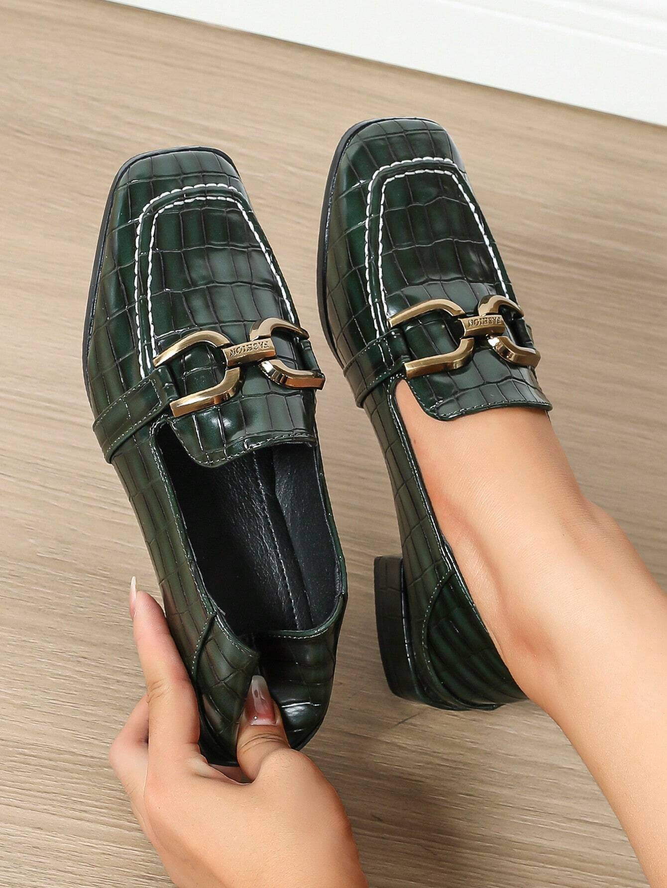 Fashionable Square Toe Buckle Loafers For Women