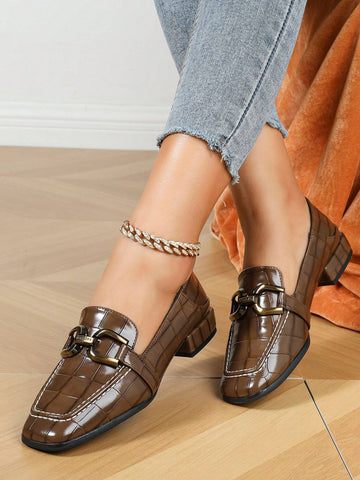 Fashionable Square Toe Buckle Loafers For Women