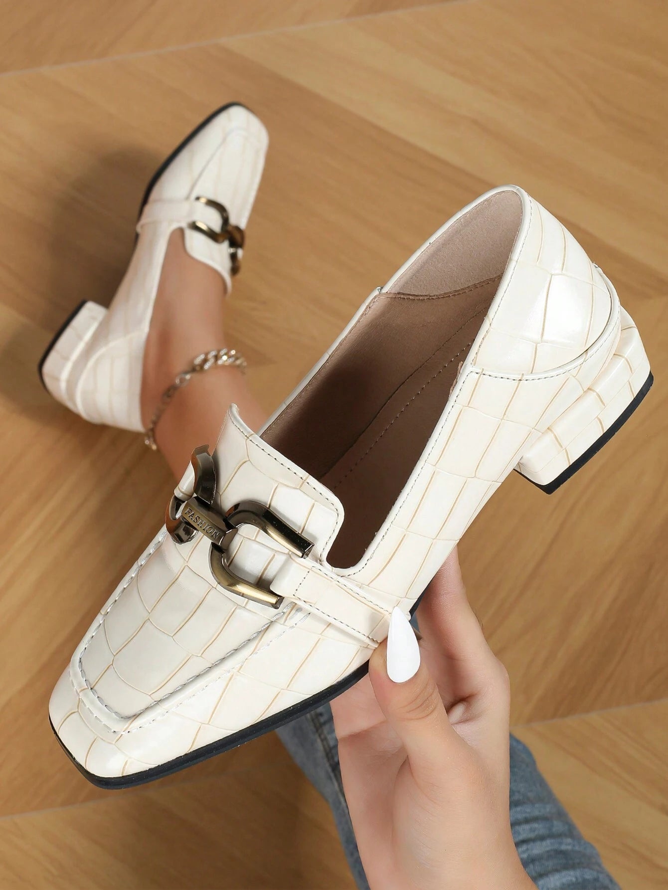 Fashionable Square Toe Buckle Loafers For Women