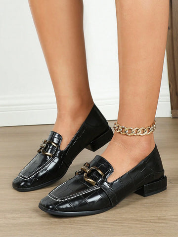 Fashionable Square Toe Buckle Loafers For Women