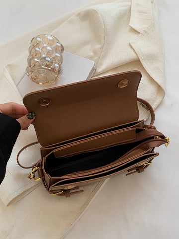 Fashionable Solid Color Retro Pu Leather Women's Handbag & Crossbody Bag