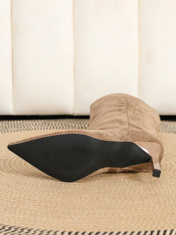 Suede Pointed Toe Stiletto Heel Slip-On Boots