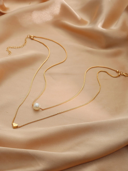 Faux Pearl & Heart Decor Layered Necklace