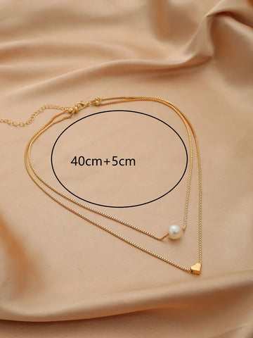Faux Pearl & Heart Decor Layered Necklace