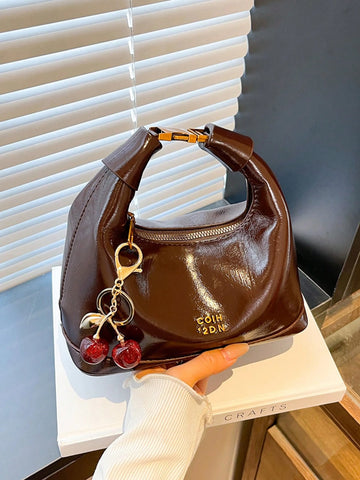 1pc Faux Snake Skin Woven Solid Color PU Tote Bag