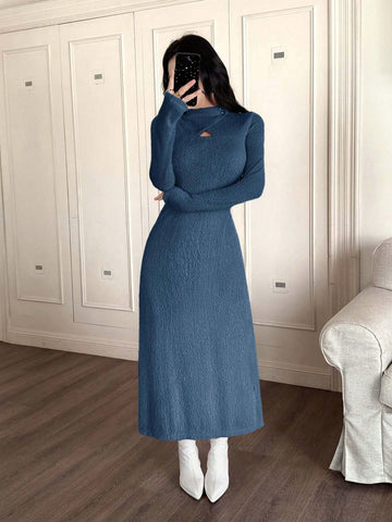 Feyla Elegant Solid Color Fleece Casual Dress