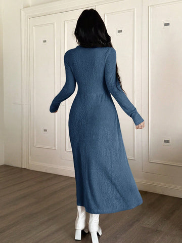 Feyla Elegant Solid Color Fleece Casual Dress