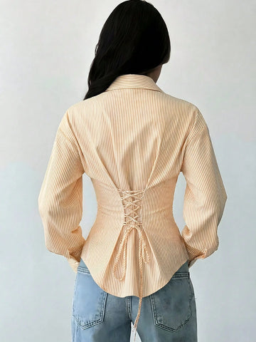 Women's White Long Sleeve Tie-Waist Shirt