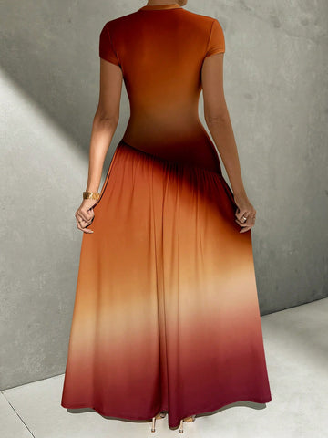 Asymmetrical A-Line Midi Dress With Stand Collar And Cinch Waist