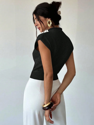 Elegant High Neck Loose Casual Versatile Sleeveless Knit Sweater