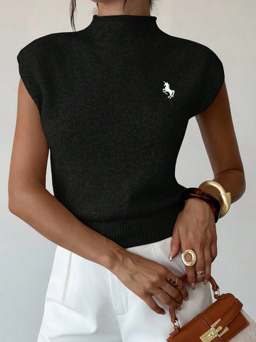 Elegant High Neck Loose Casual Versatile Sleeveless Knit Sweater