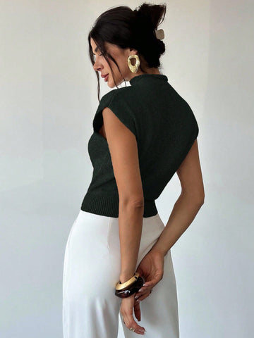 Elegant High Neck Loose Casual Versatile Sleeveless Knit Sweater